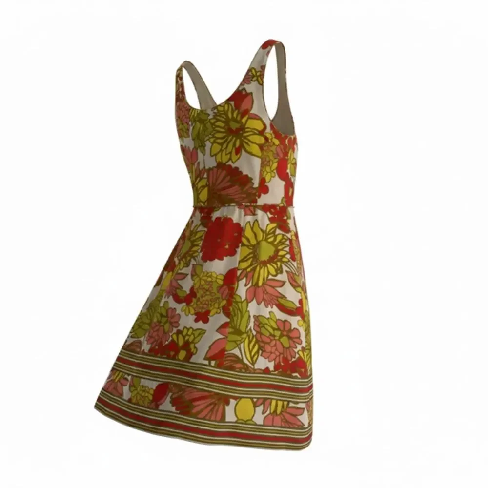 Trina Turk Floral Silk Dress Sleeveless Sheath Retro 70s Mod Mini Sz 4 Dopamine - Picture 3 of 5